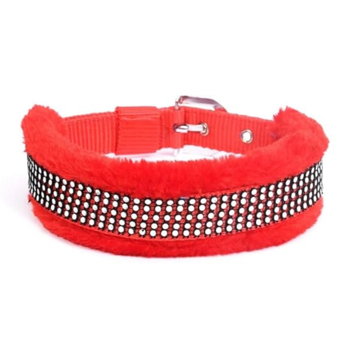 MUNCHOS Luxurious Soft Fur Dog Collar with Sparkling Studs – Comfortable, Color May Vary ( Large )