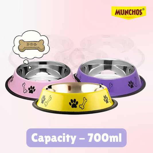 Munchos Stainless Steel Pet Bowl Combo with Biscuits