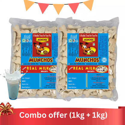 MUNCHOS Dog Adult Milk Biscuits, Combo Offer 2KG (1KG+1KG), High Protein Treats for All Breeds MUNCHOS