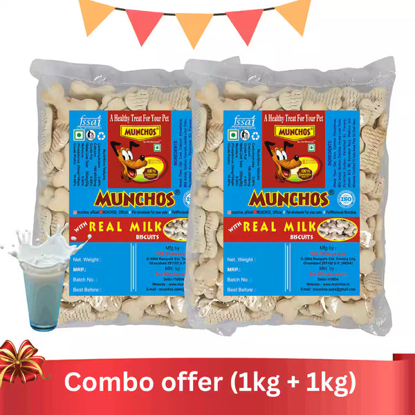 MUNCHOS Dog Adult Milk Biscuits, Combo Offer 2KG (1KG+1KG), High Protein Treats for All Breeds MUNCHOS