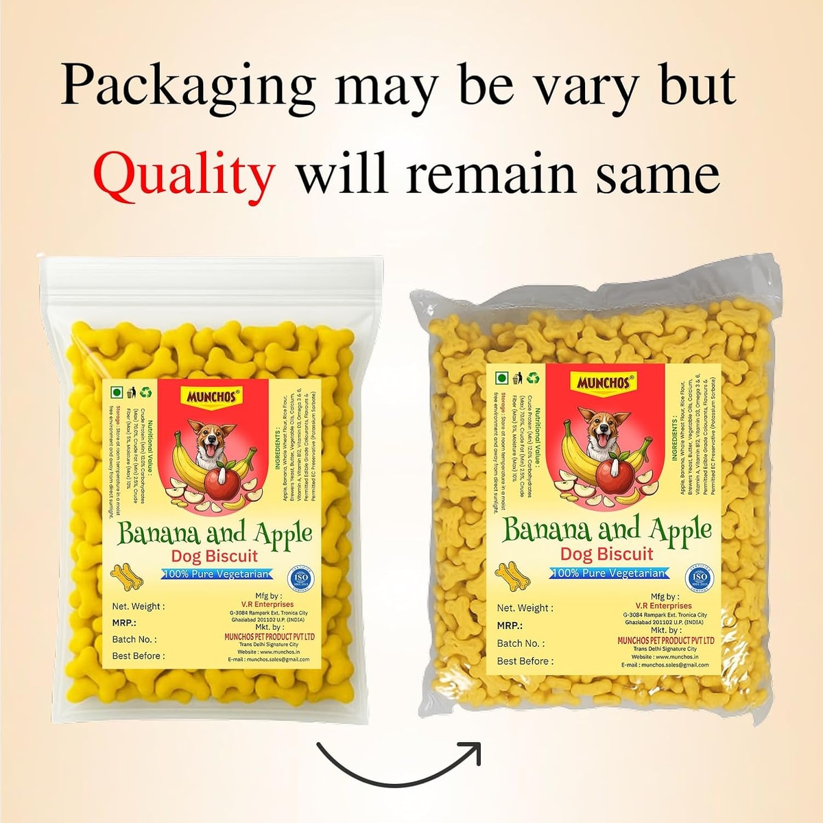 MUNCHOS Banana & Apple Dog Biscuits-1kg , 100% Vegetarian