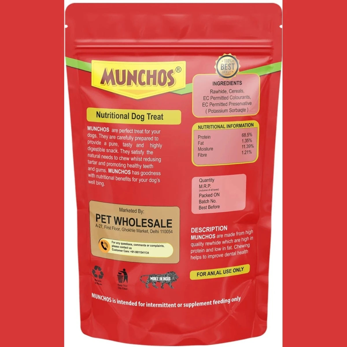 MUNCHOS Beef Dog Sticks with Calcium & Massager