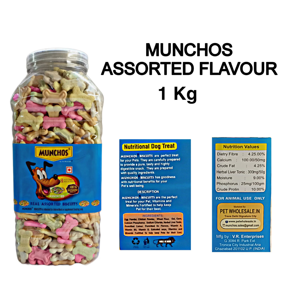 MUNCHOS Dog Biscuits, Assorted Flavor, 1 kg Jar
