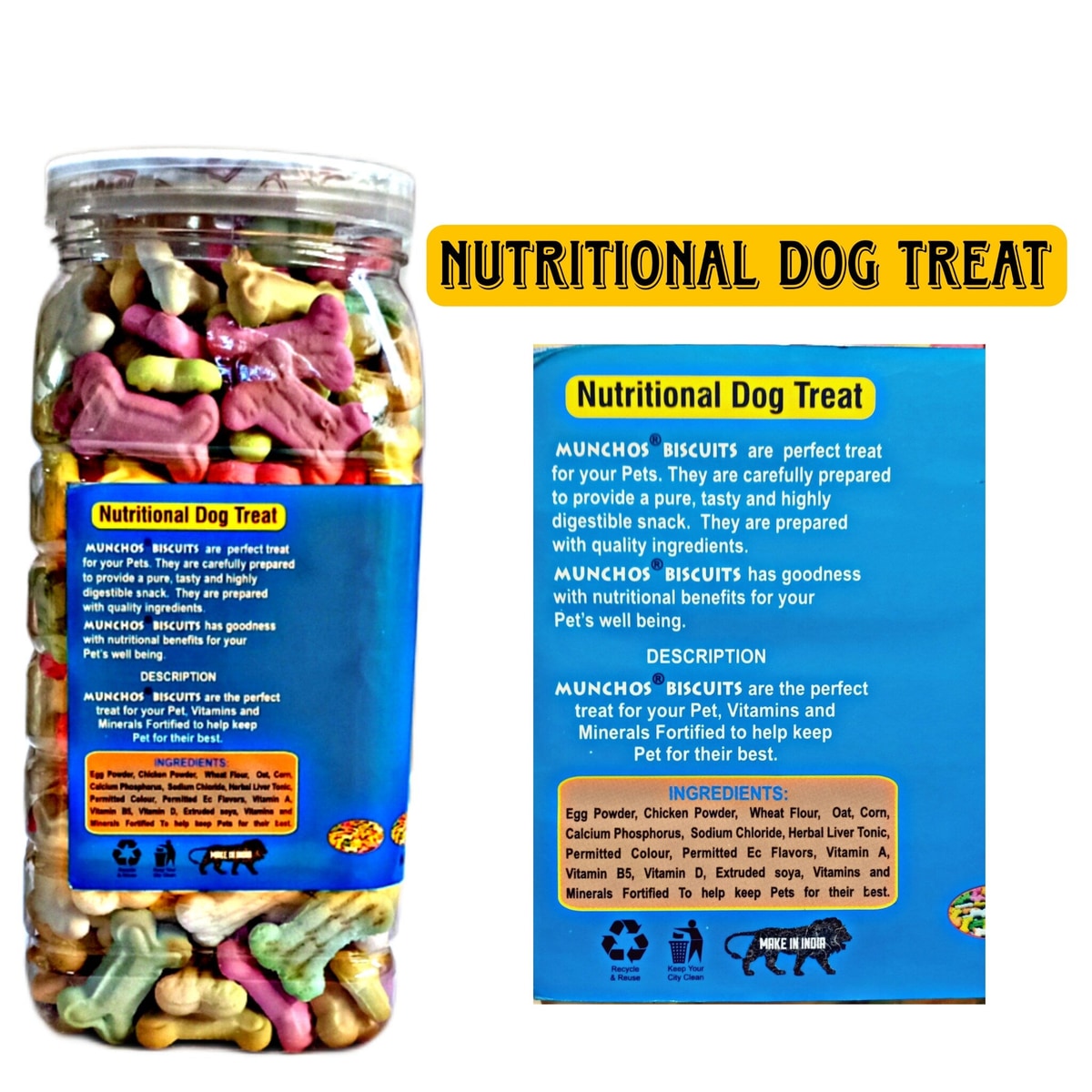 MUNCHOS Dog Biscuits, Assorted Flavor, 1 kg Jar