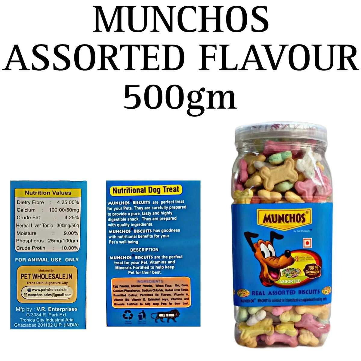 MUNCHOS Dog Biscuits, Assorted Flavor, 500gm Jar