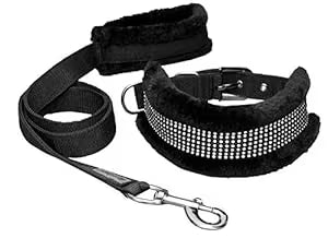 MUNCHOS Dog Fur Diamond Collar With Leash Set 0.75inch, Small