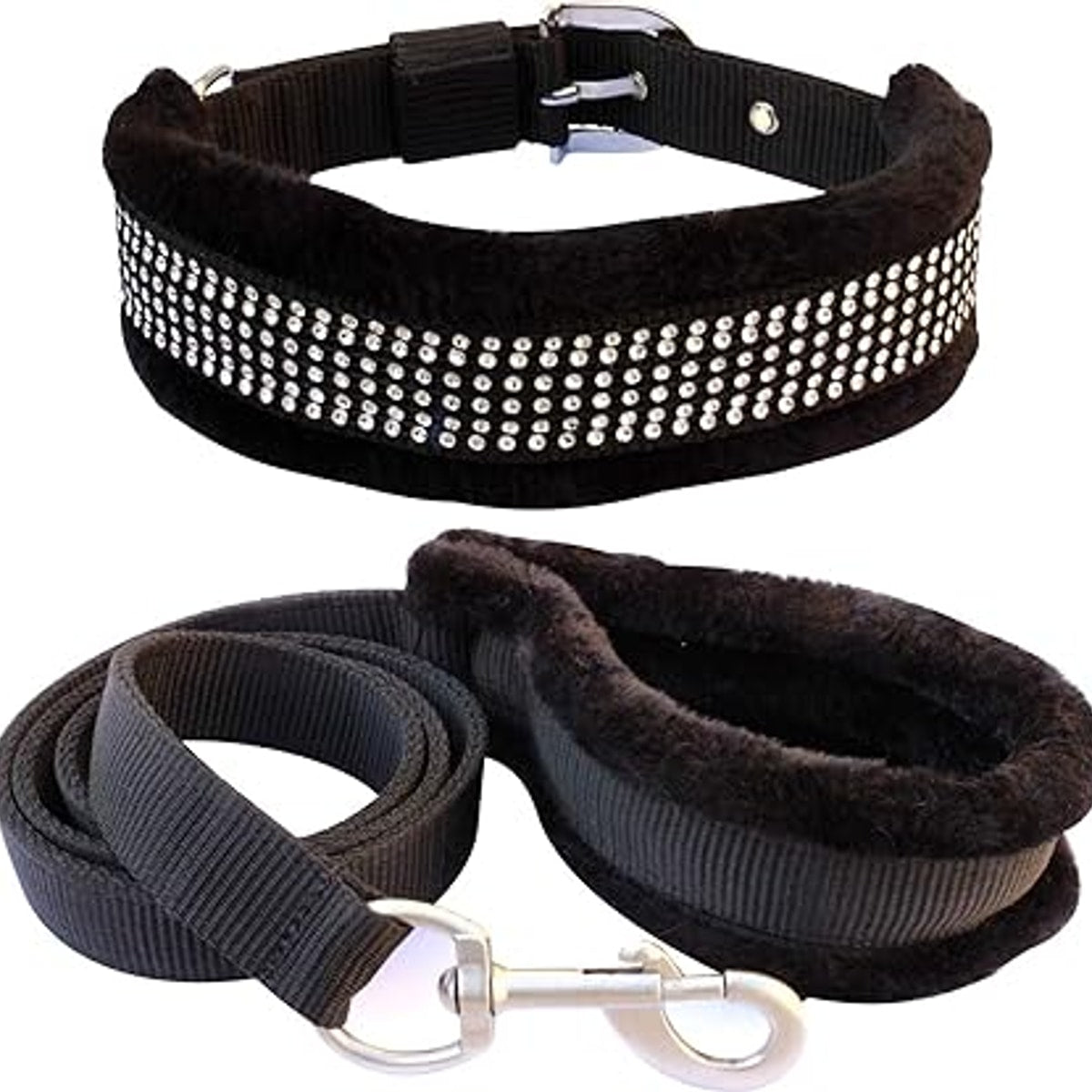 MUNCHOS Dog Fur Diamond Collar With Leash Set 1inch, Medium