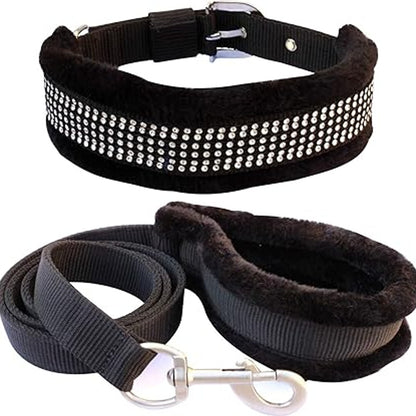 MUNCHOS Dog Fur Diamond Collar With Leash Set 1inch, Medium