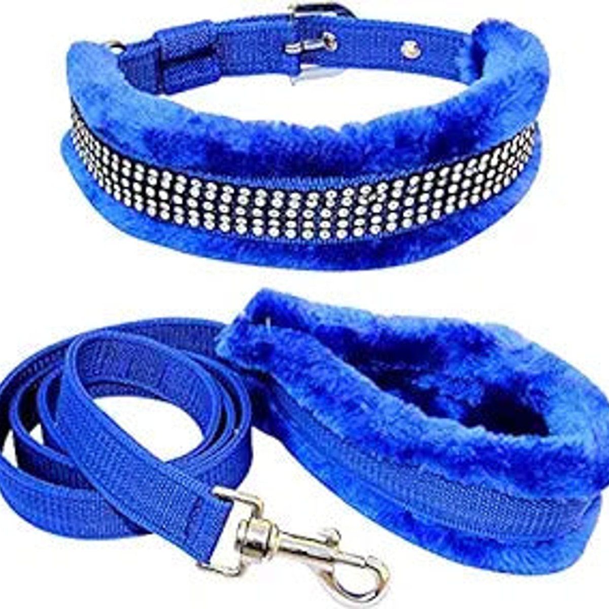 MUNCHOS Dog Fur Diamond Collar With Leash Set 1inch, Medium