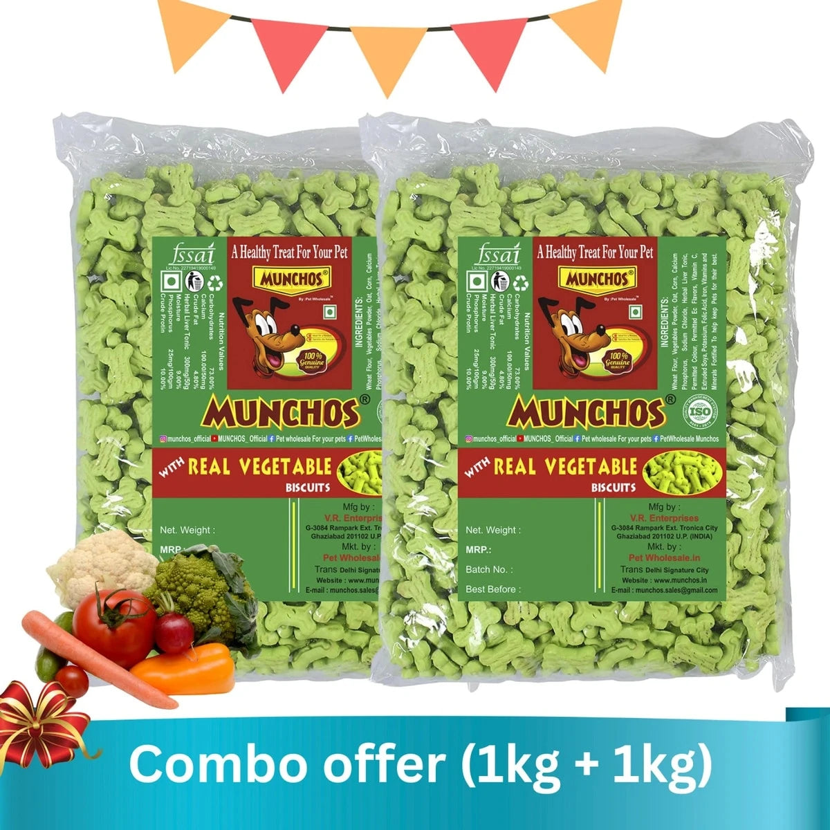 MUNCHOS Dog Puppy Real Vegetable Biscuits, Combo Offer 2Kg