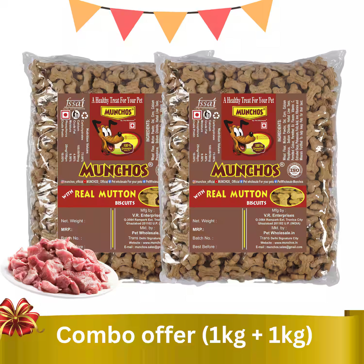 MUNCHOS Dog Treats - High Protein Mutton Biscuits Combo 2KG