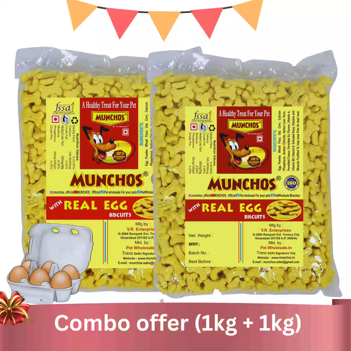 MUNCHOS Dog Treats - High Protein Mutton Biscuits Combo 2KG