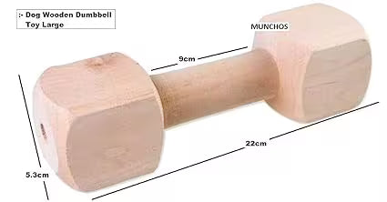 MUNCHOS High Quality Hard Wooden Dumble Shape Dog Toy, Large