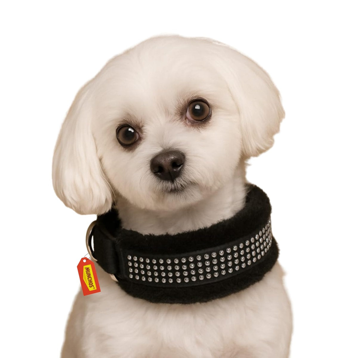 MUNCHOS Luxurious Soft Fur Dog Collar with Sparkling Studs – Comfortable, Color May Vary ( Large )
