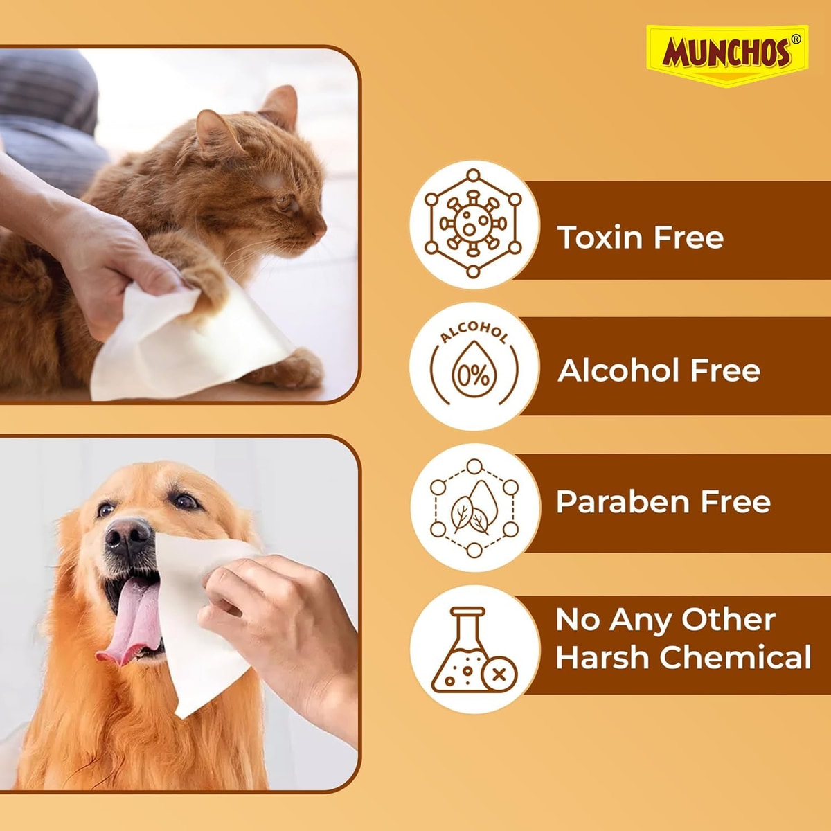 MUNCHOS Pet Grooming Wet Wipes for Dogs and Cats