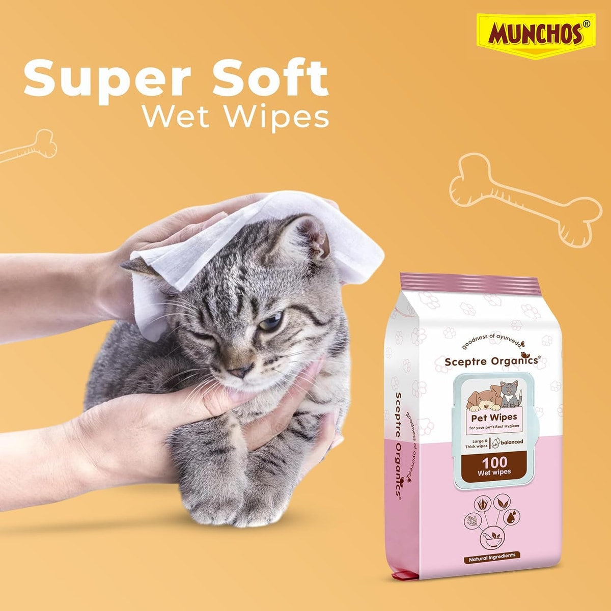 MUNCHOS Pet Grooming Wet Wipes for Dogs and Cats