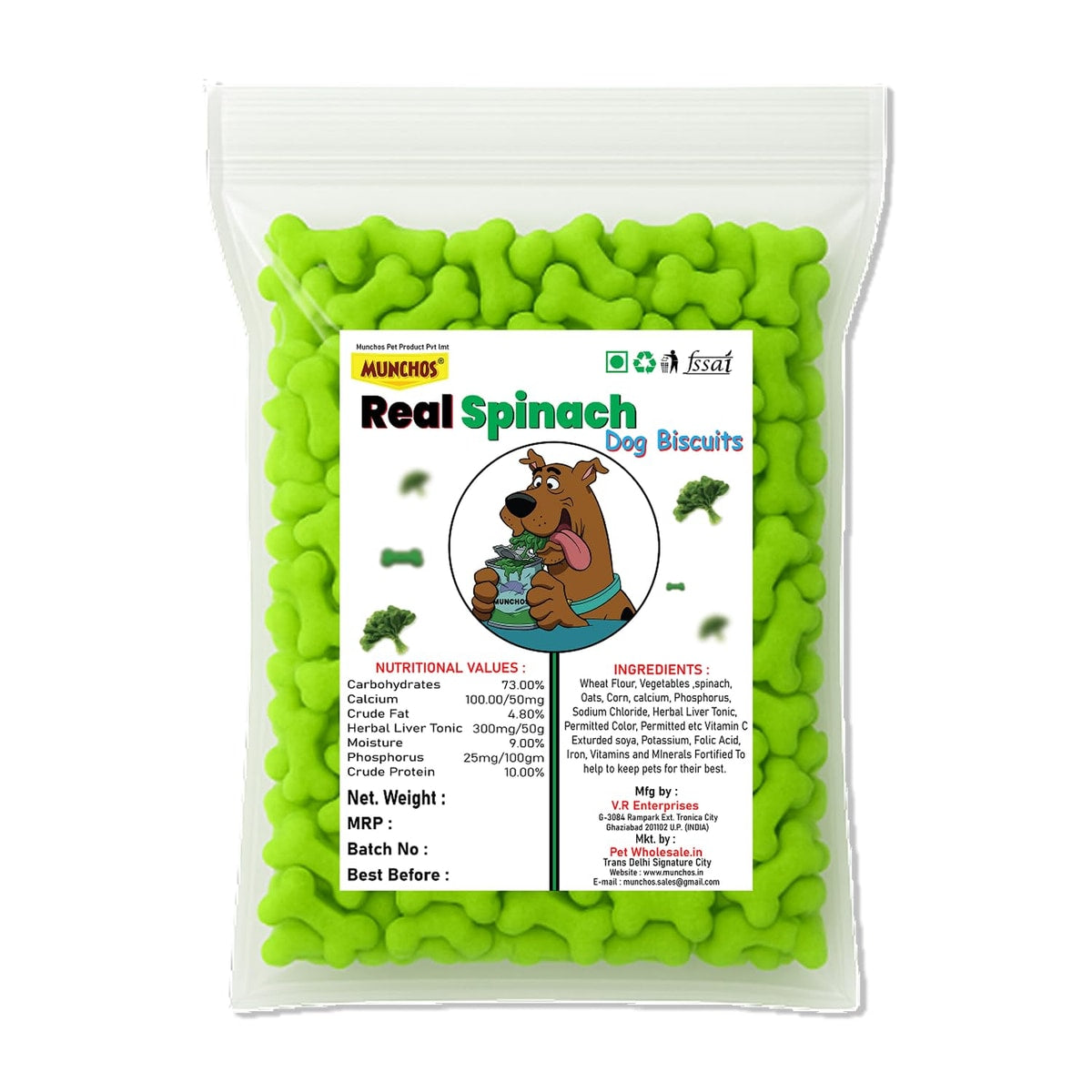 Munchos Spinach Dog Biscuit - Healthy Dog Treats 1kg
